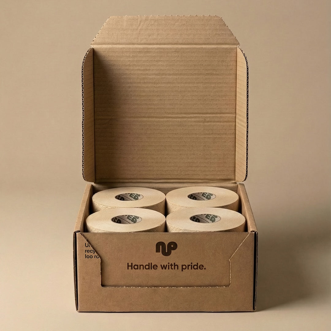 Naked Paper Trial Box opened showing four rolls inside